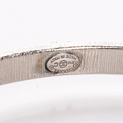 Chanel Crystal CC Large Hoop Earrings Grey Silver 4 of 5