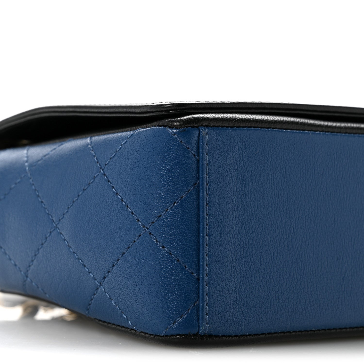 Chanel Sheepskin Quilted Vintage Mademoiselle Flap Blue Black 9 of 16