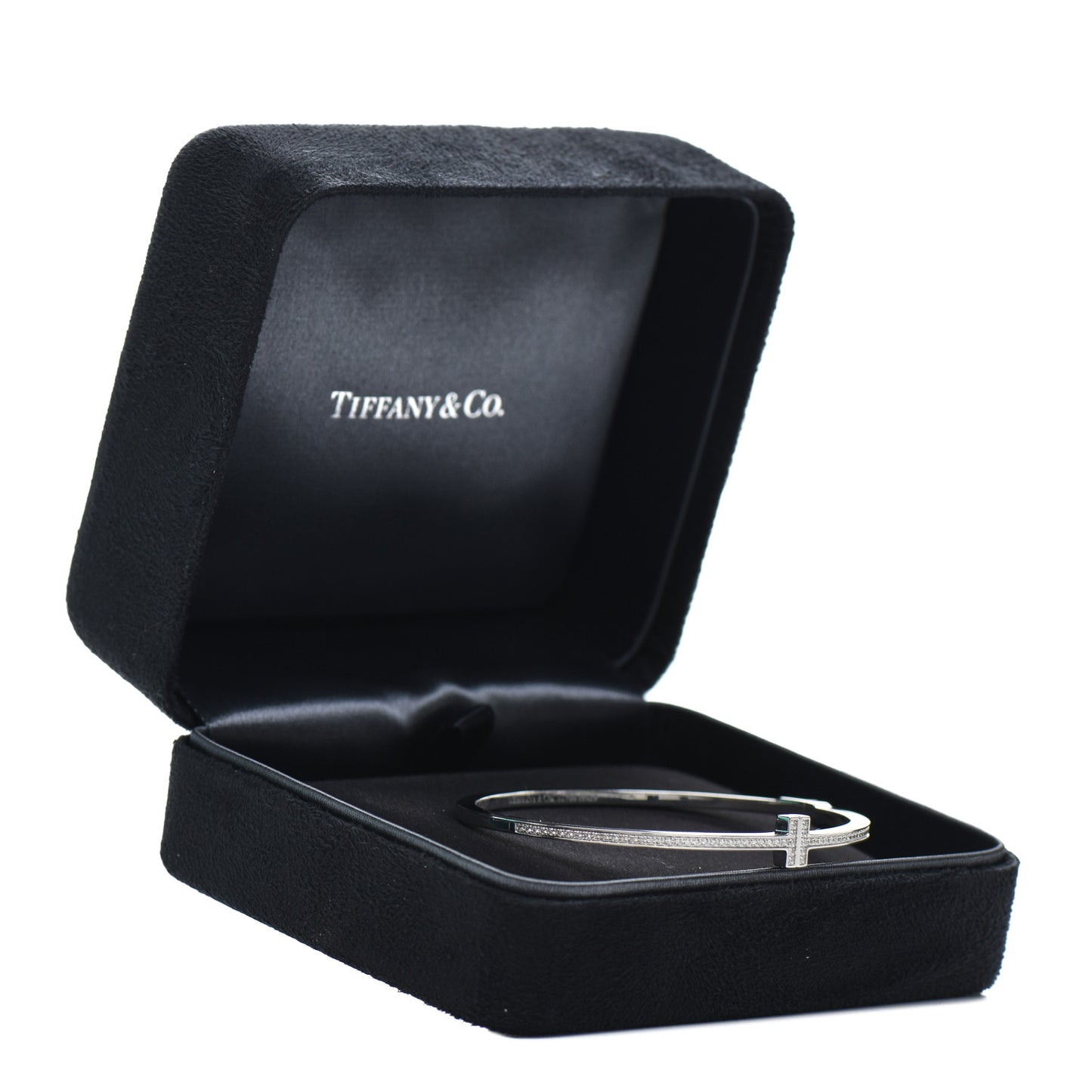 18K White Gold Diamond T Hinged Wire Bangle Bracelet