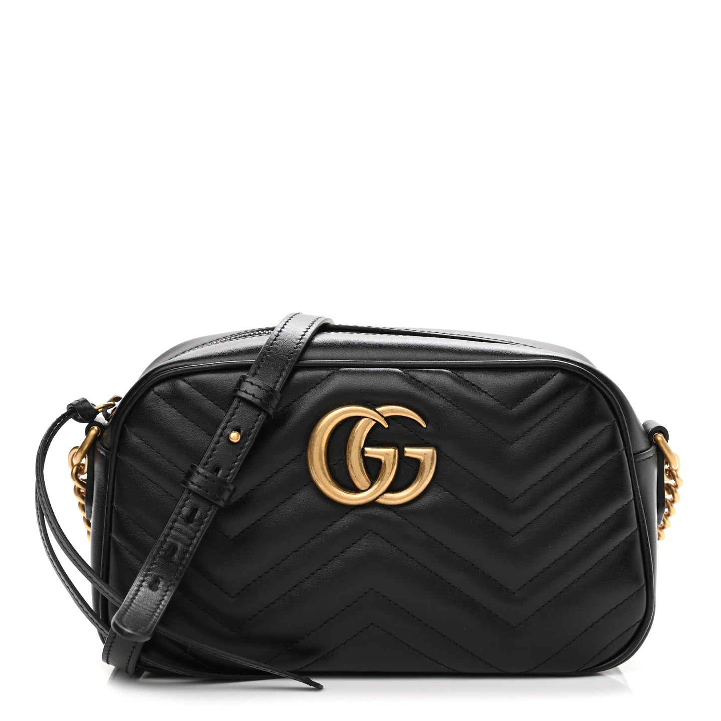 Calfskin Matelasse Small GG Marmont Chain Shoulder Bag Black