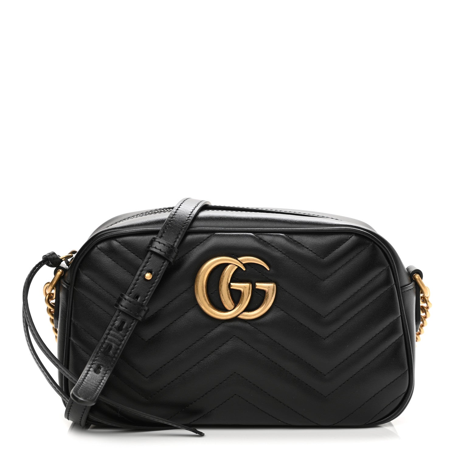 Gucci Calfskin Matelasse Small GG Marmont Chain Shoulder Bag Black 1 of 11