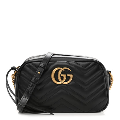 Gucci Calfskin Matelasse Small GG Marmont Chain Shoulder Bag Black 1 of 11