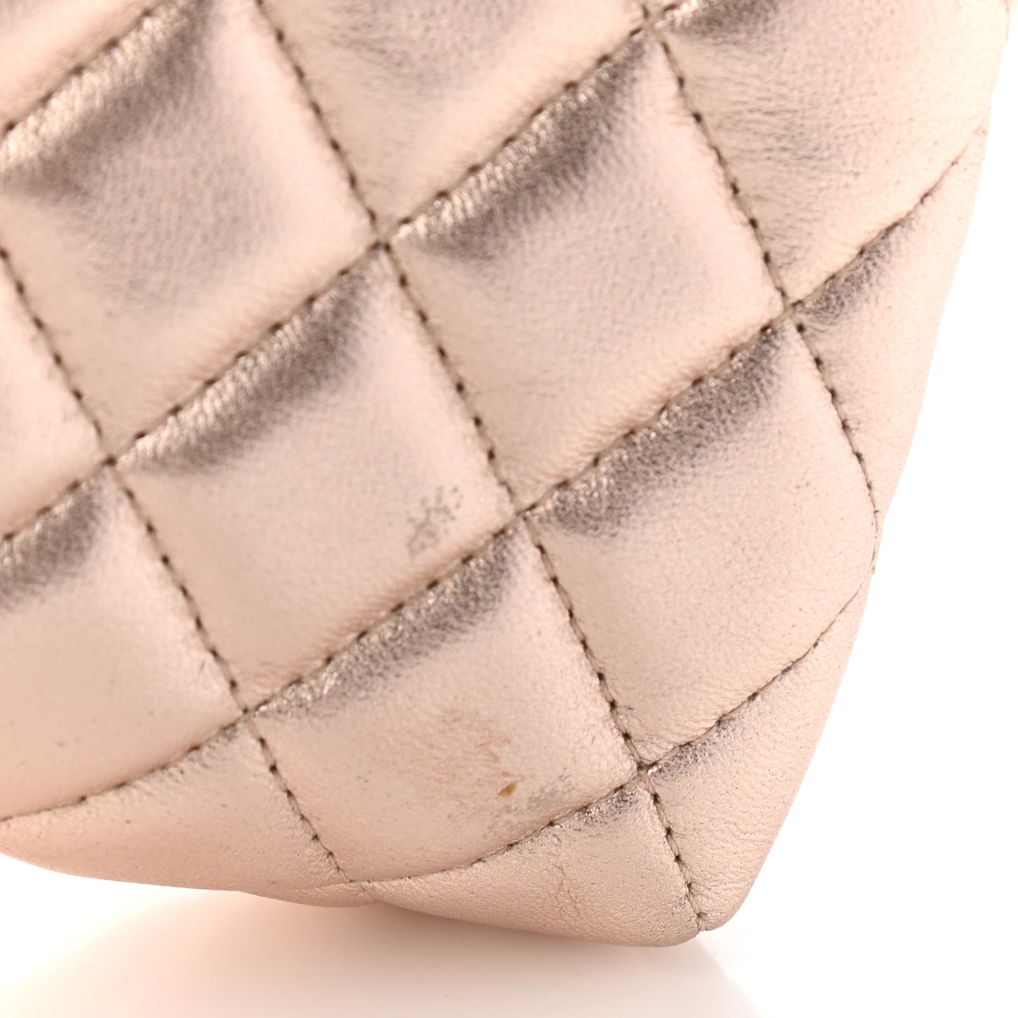 Metallic Lambskin Quilted Cosmetic Pouch Light Gold