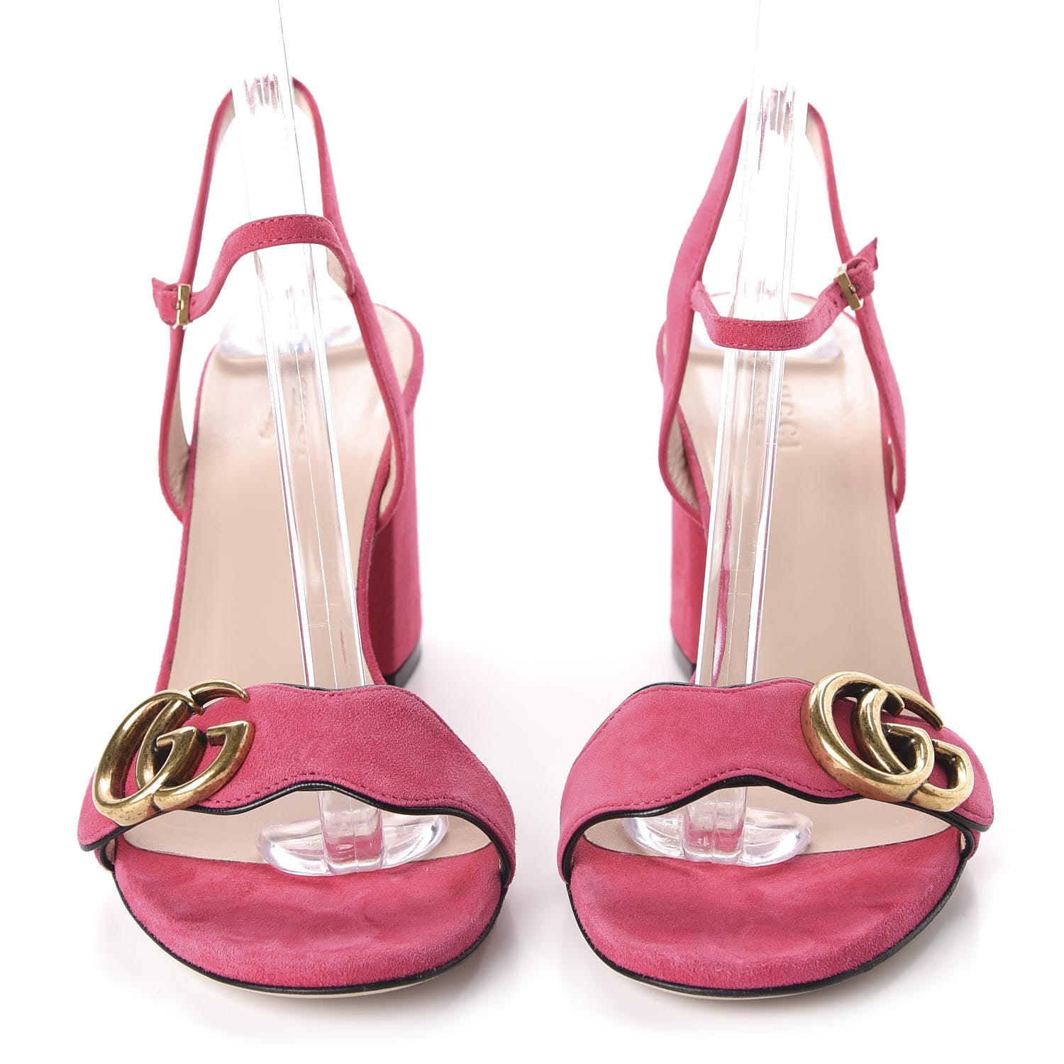Gucci Kid Scamosciato GG Marmont Ankle Wrap 75mm Sandals 37 Hot Pink 2 of 8