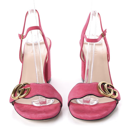 Gucci Kid Scamosciato GG Marmont Ankle Wrap 75mm Sandals 37 Hot Pink 2 of 8