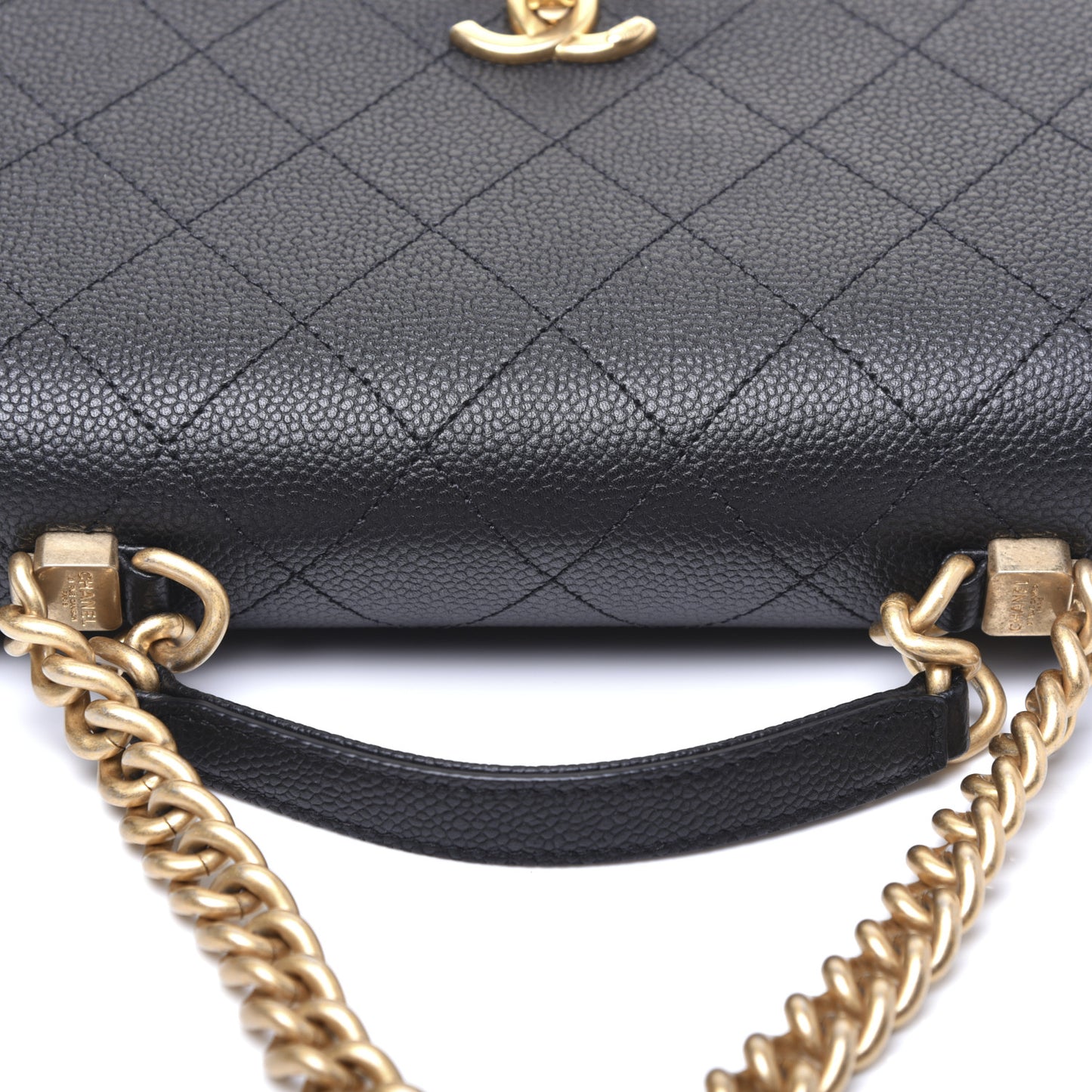 Caviar Diamond Stitched Small Top Handle Flap Black
