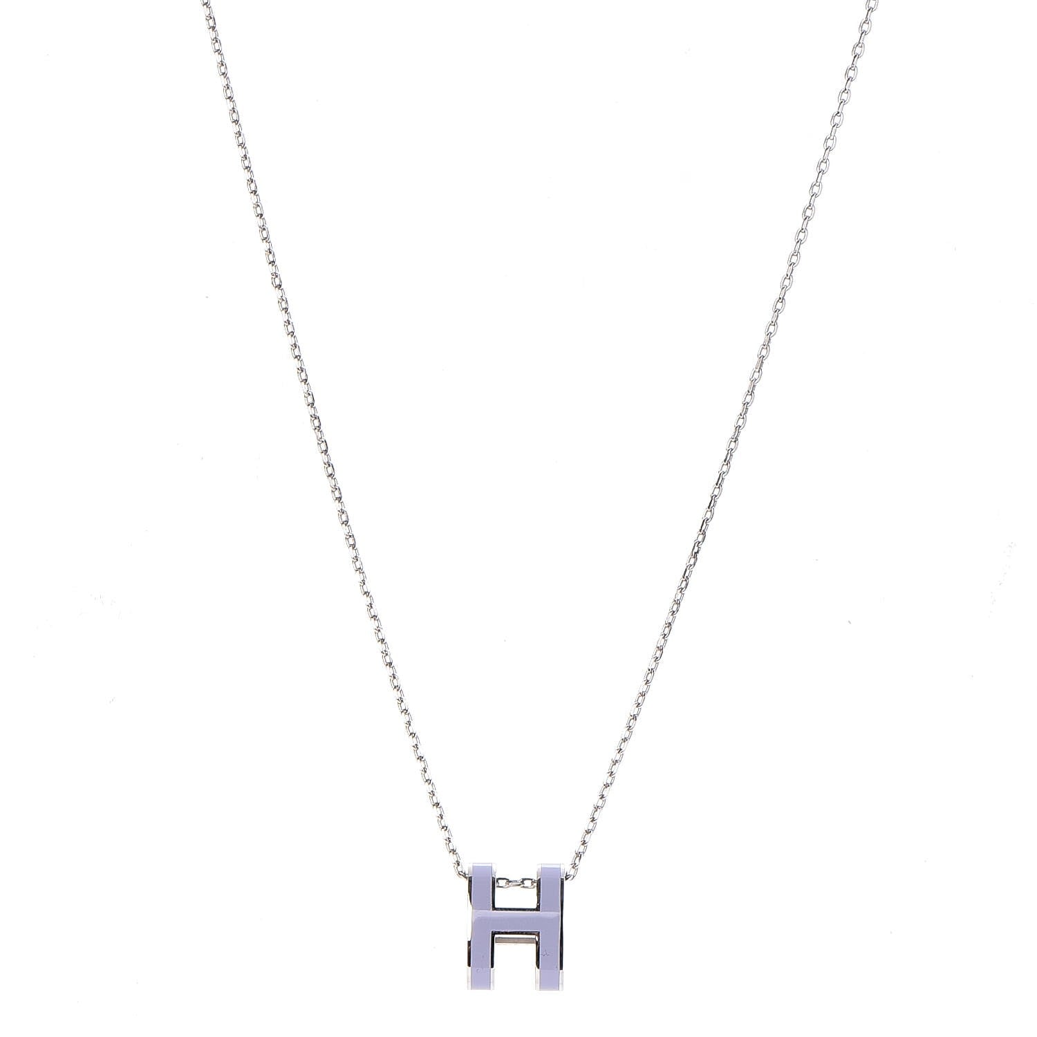 Hermes Lacquered Palladium Pop H Pendant Necklace Parme 1 of 6