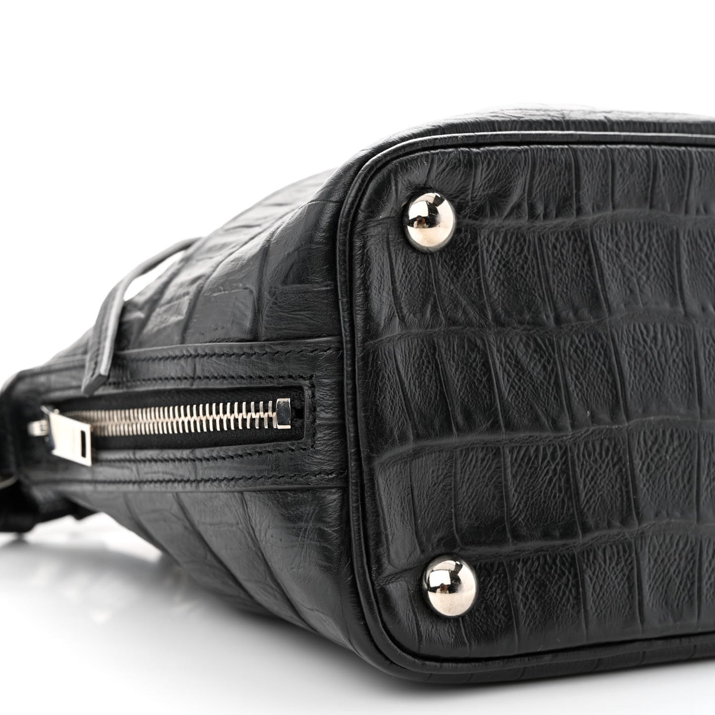 Calfskin Crocodile Embossed Small Emmanuelle Bucket Bag Black