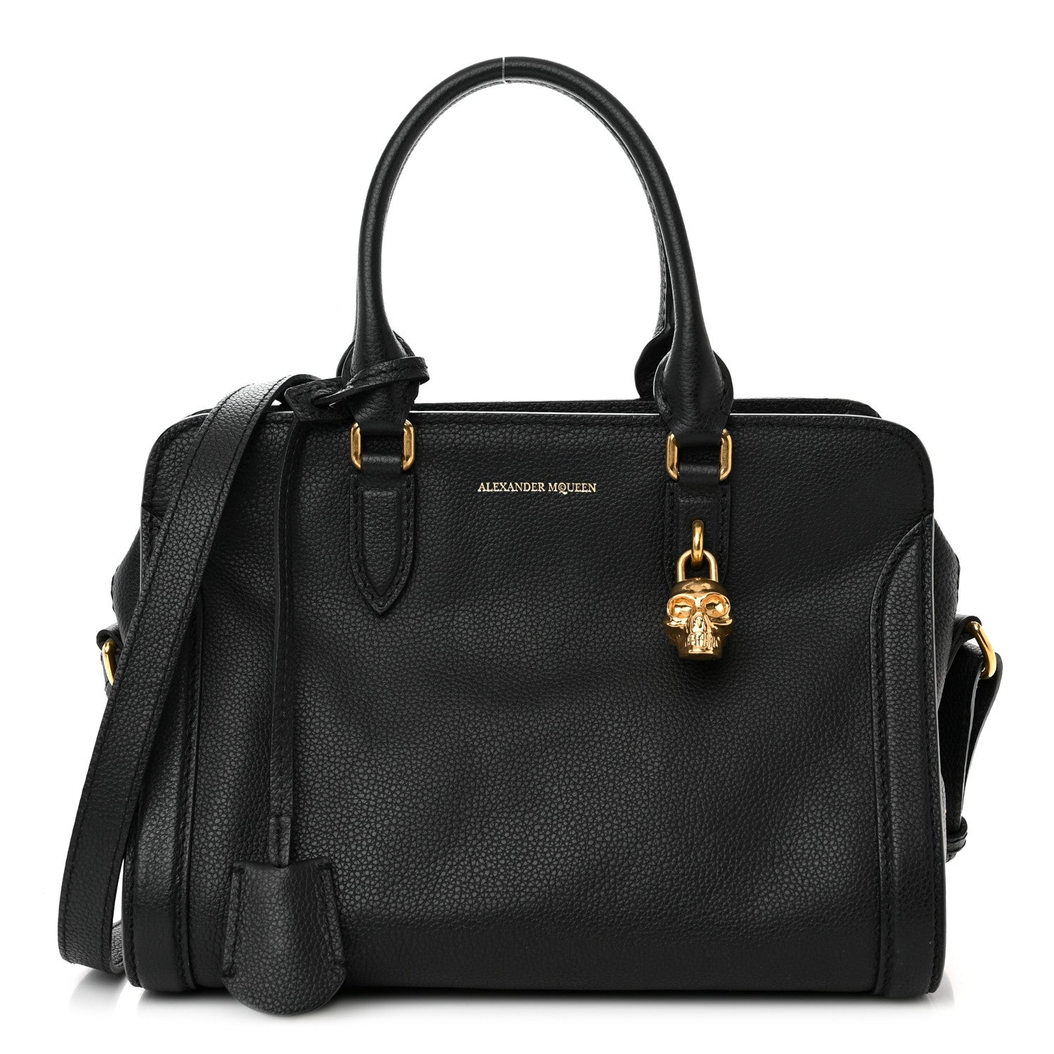 Alexander McQueen Pebbled Calfskin Small Skull Padlock Zip Around Tote Black 1 of 12