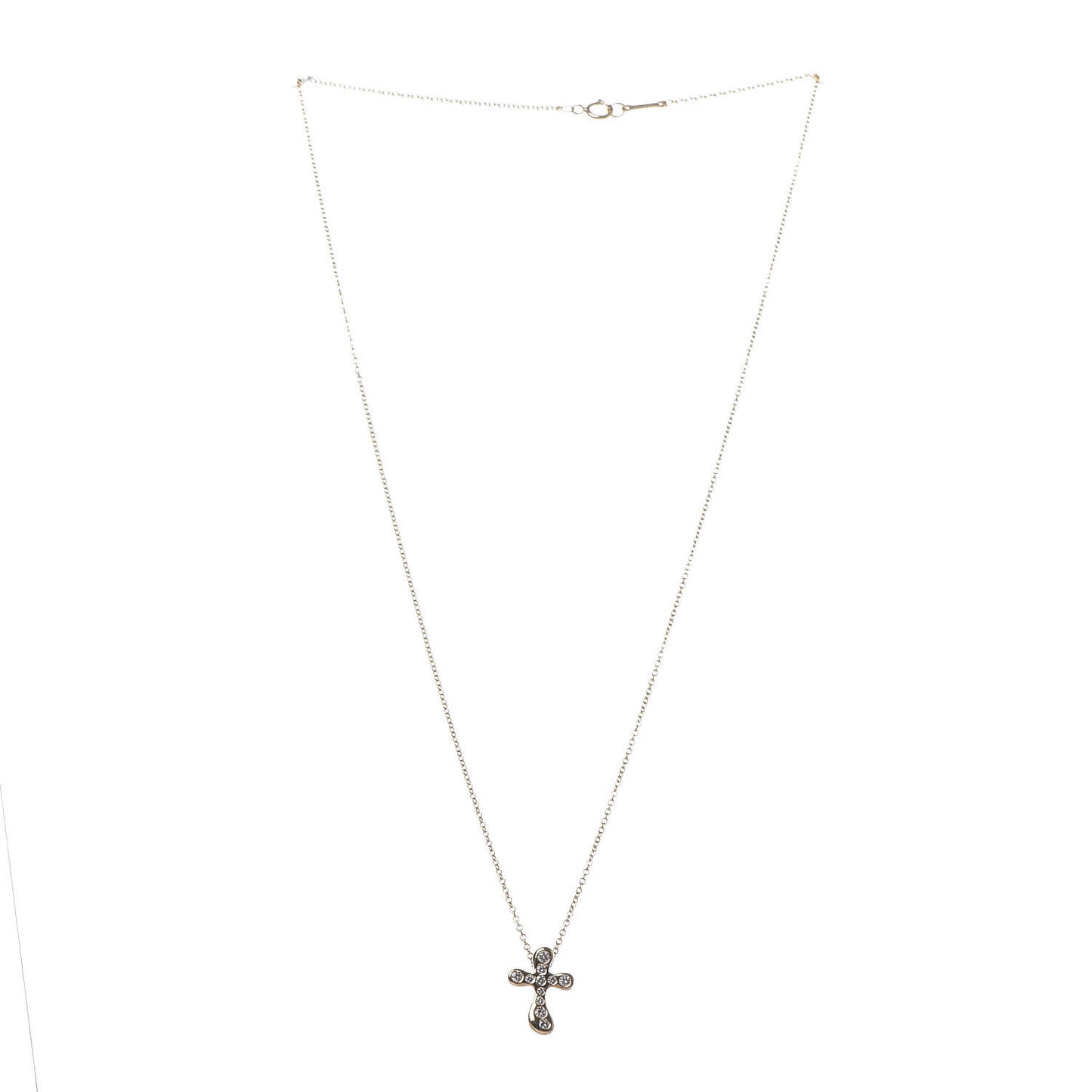 18K Yellow Gold Diamond Elsa Peretti Cross Pendant Necklace