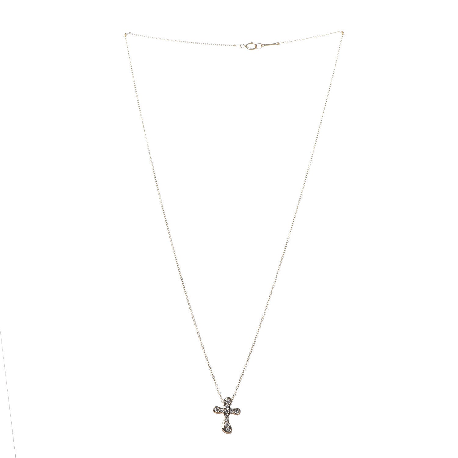 Tiffany 18K Yellow Gold Diamond Elsa Peretti Cross Pendant Necklace 3 of 10