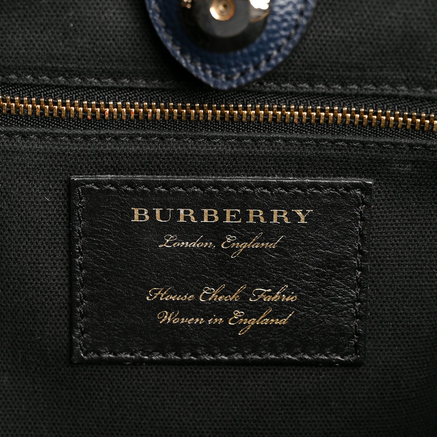 Grainy Calfskin House Check Large Banner Tote Ink Blue