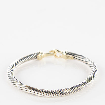 David Yurman Sterling Silver 14K Yellow Gold 5mm Cable Classic Buckle Bracelet 3 of 5