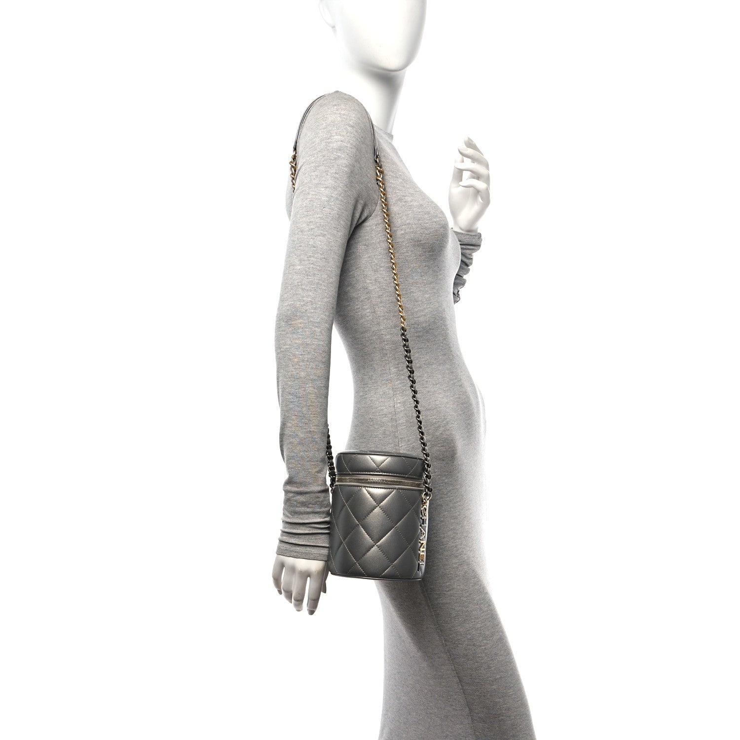Chanel Metallic Lambskin Quilted Side Note Vanity Grey 2 of 10