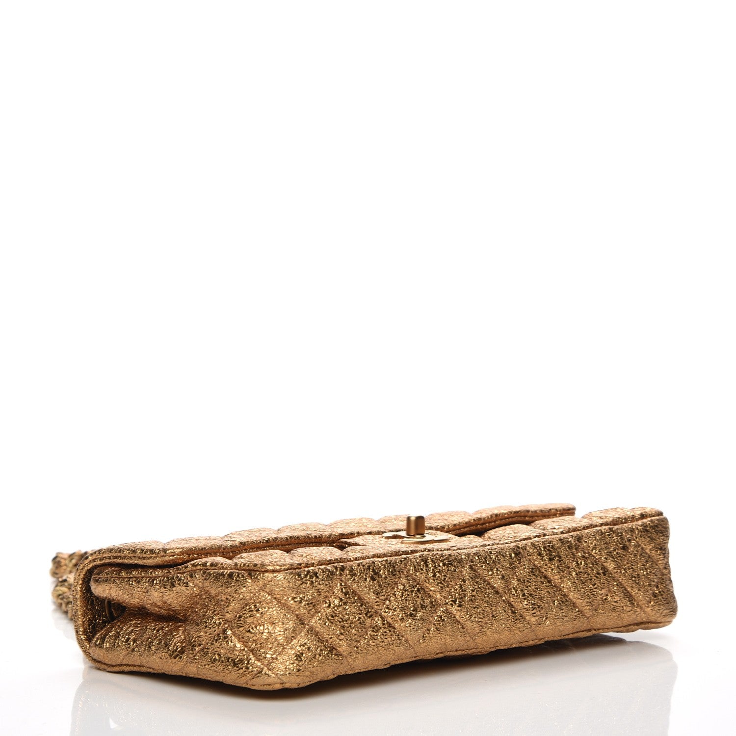 Chanel Metallic Crackled Calfskin Quilted East West Flap Dark Gold 4 of 8