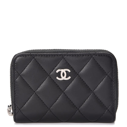 Chanel Lambskin Quilted Zip Around Coin Purse Wallet Black 1 of 8