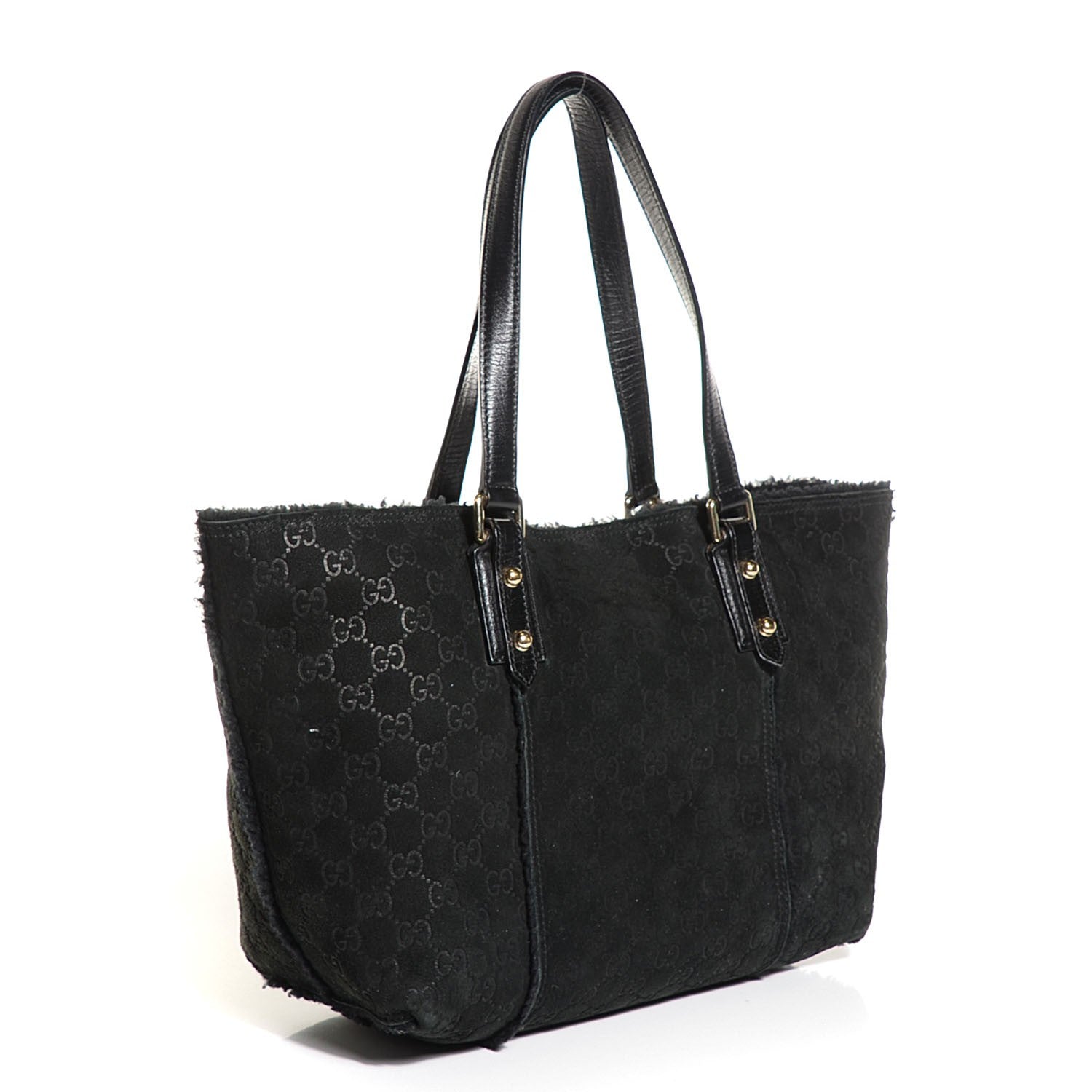 Gucci Suede Shearling Guccissima Jolicoeur Tote Black 3 of 6