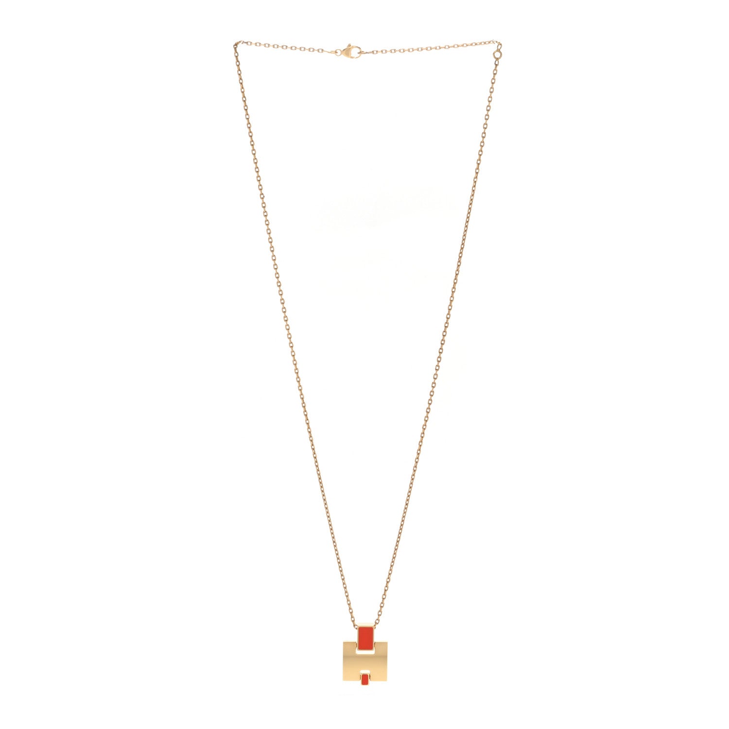 Hermes Gold Plated Lacquered Eileen Pendant Necklace Orange Fonce 3 of 6