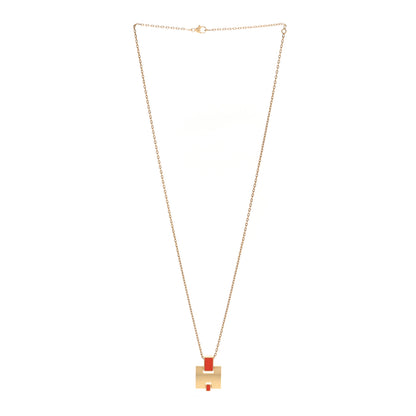 Hermes Gold Plated Lacquered Eileen Pendant Necklace Orange Fonce 3 of 6