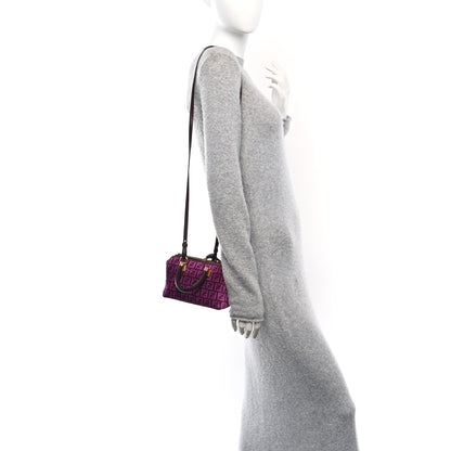 Fendi Chenille Vitello Micro FF Mini By The Way Top Handle Boston Bag Rosso Roma 2 of 10