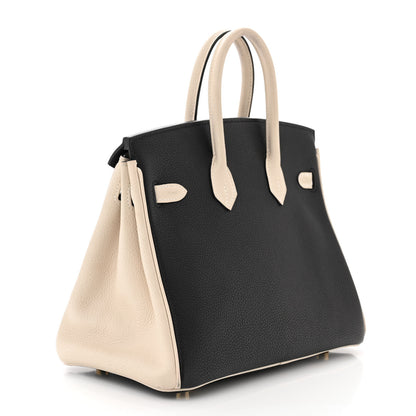 Hermes Togo Horseshoe Birkin 25 Black Craie 3 of 14