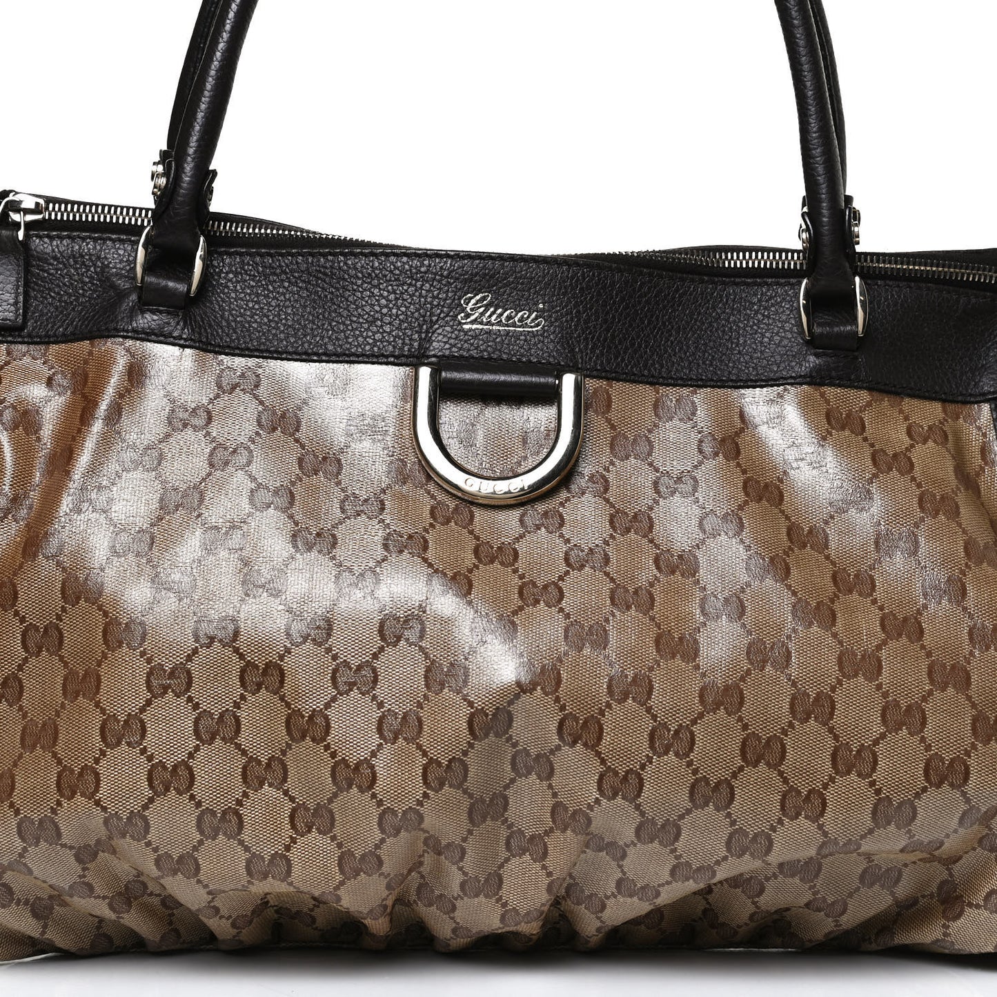 Crystal Monogram Large D Gold Ring Tote Dark Brown