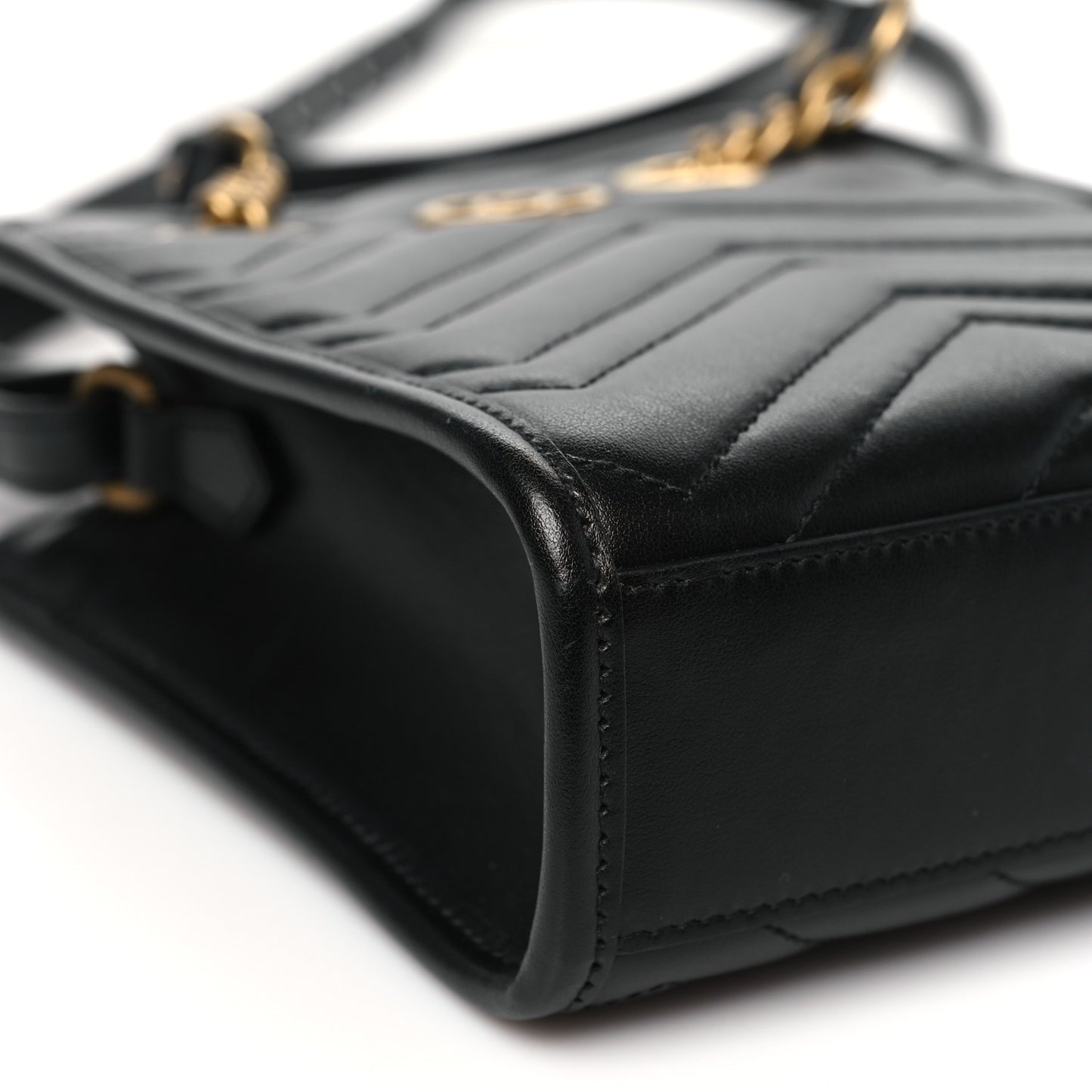 Calfskin Matelasse Chevron Mini GG Marmont Tote Black