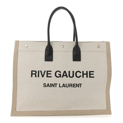 Saint Laurent Linen Calfskin Rive Gauche Tote Optic White 1 of 12