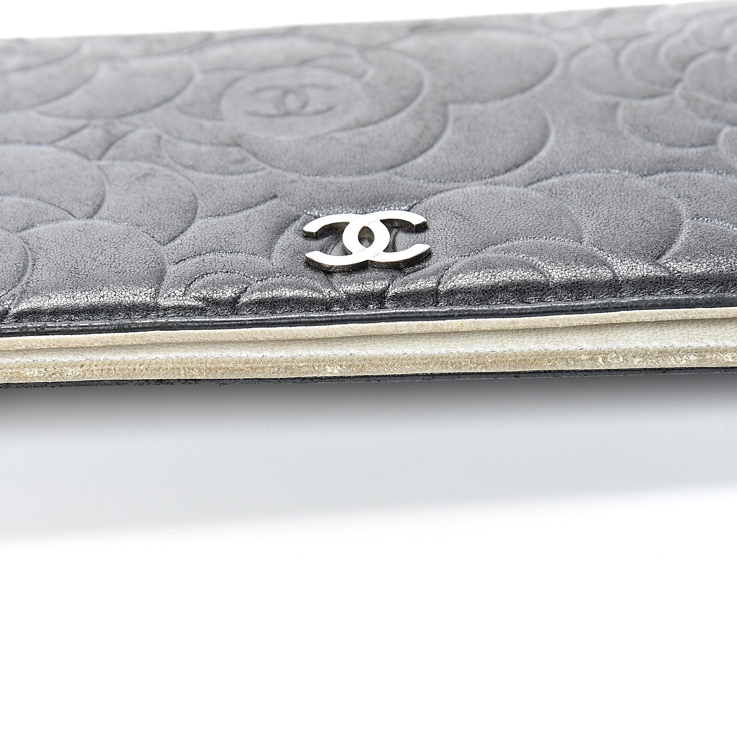 Chanel Lambskin Camellia Embossed Yen Wallet Black 17 of 19