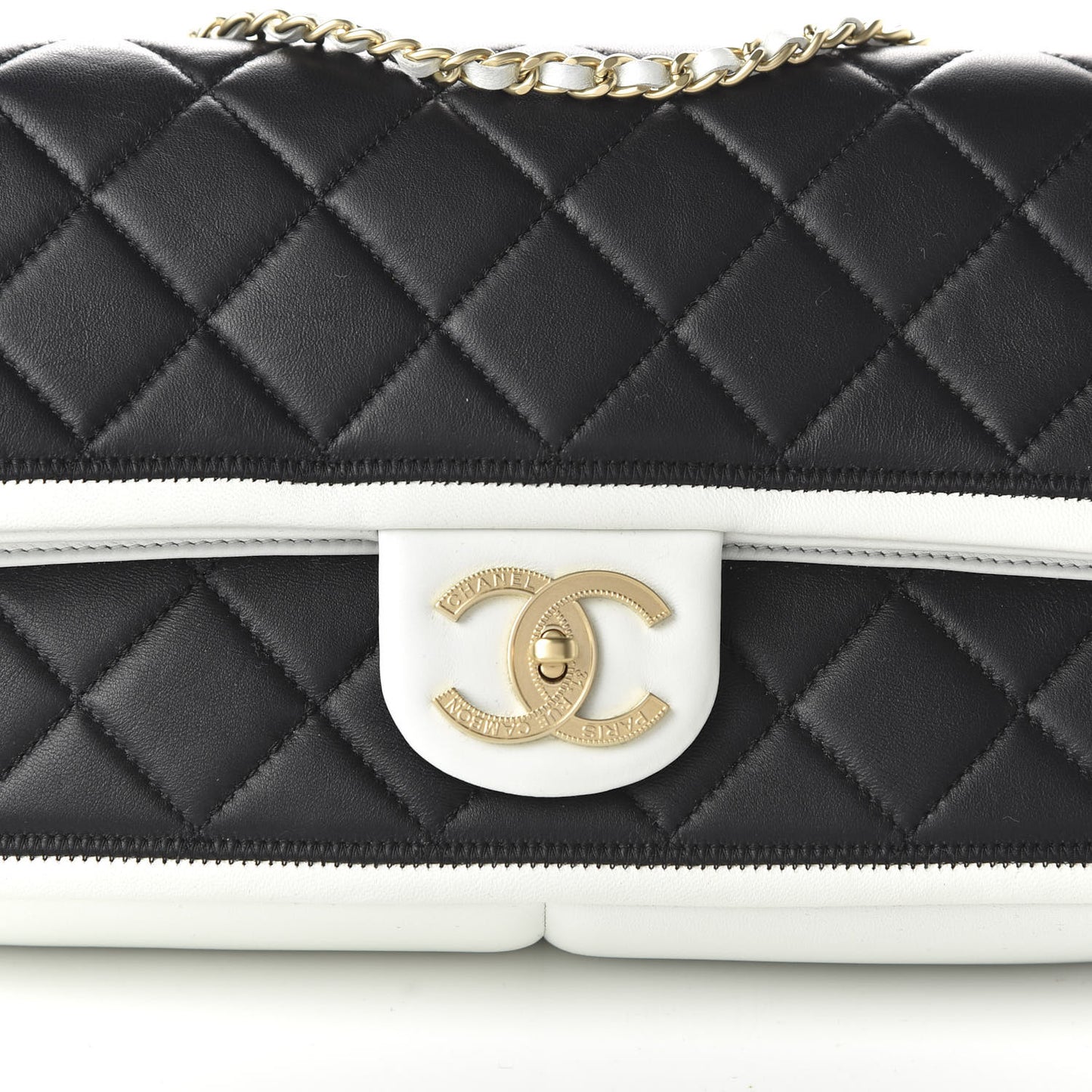 Lambskin Quilted Graphic Medium Flap Black White