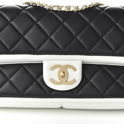 Chanel Lambskin Quilted Graphic Medium Flap Black White 10 of 11