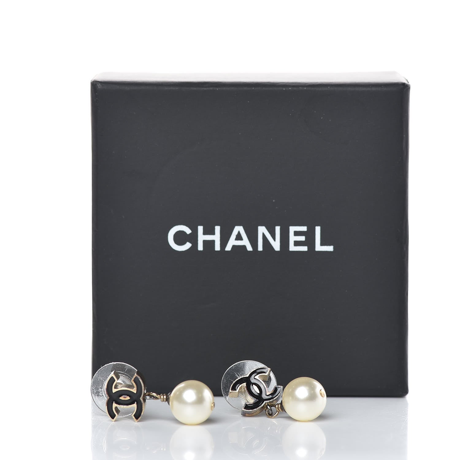Chanel Pearl Enamel CC Drop Earrings Black 5 of 5