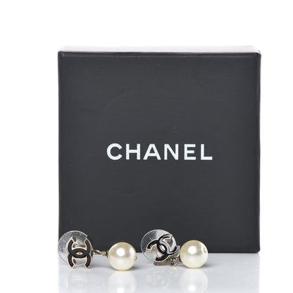 Chanel Pearl Enamel CC Drop Earrings Black 5 of 5