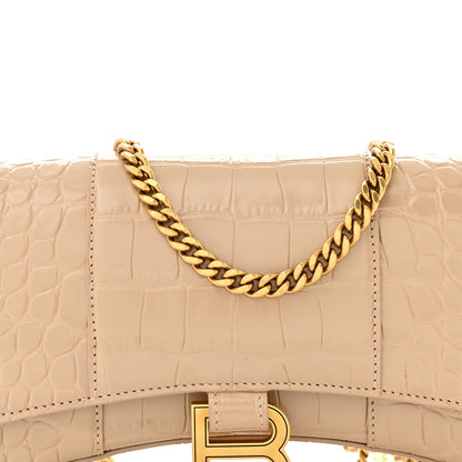 Balenciaga Shiny Calfskin Crocodile Embossed Hourglass Chain Bag Nude Beige 8 of 11