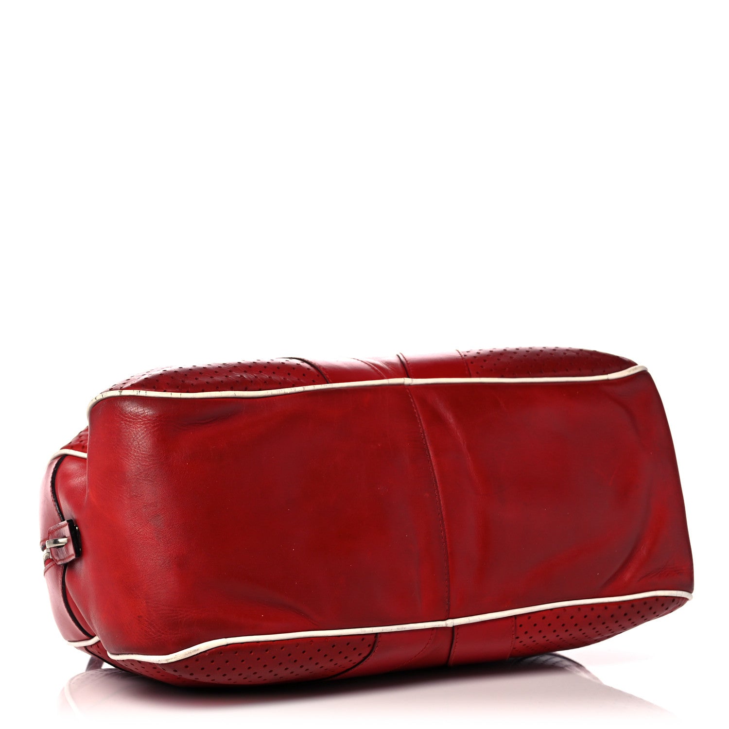 Prada Vitello Drive Perforated Bowling Bag Fuoco 4 of 34