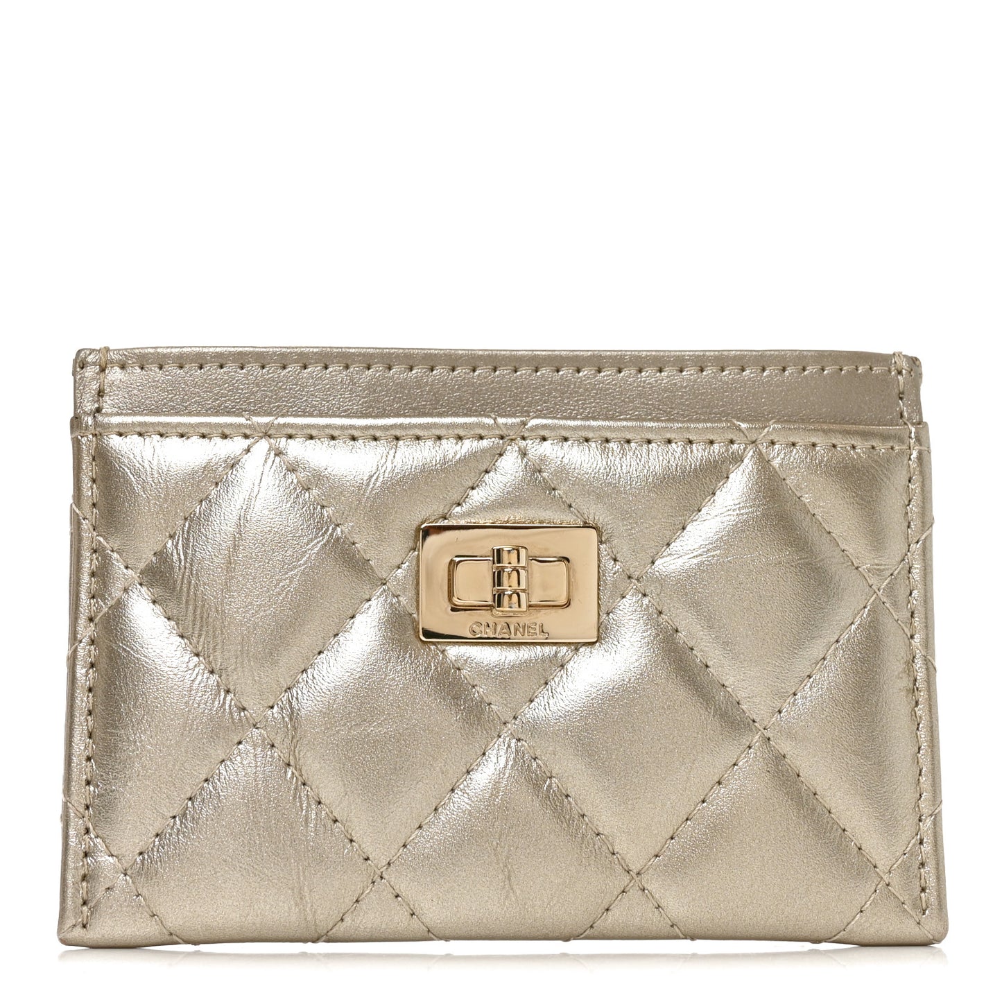 Metallic Aged Calfskin Quilted Reissue Card Holder Gold