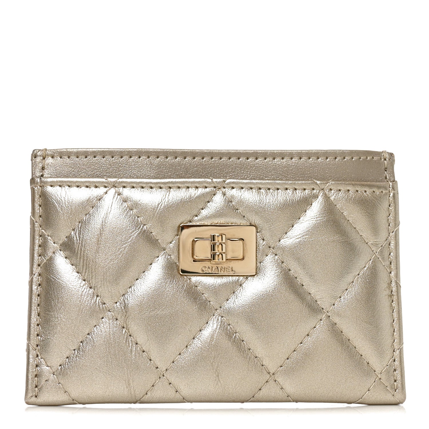 Chanel Metallic Aged Calfskin Quilted Reissue Card Holder Gold 1 of 7