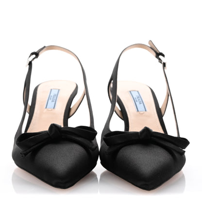 Prada Satin Bow Pointed Toe Slingback Pumps 39.5 Black 3 of 9