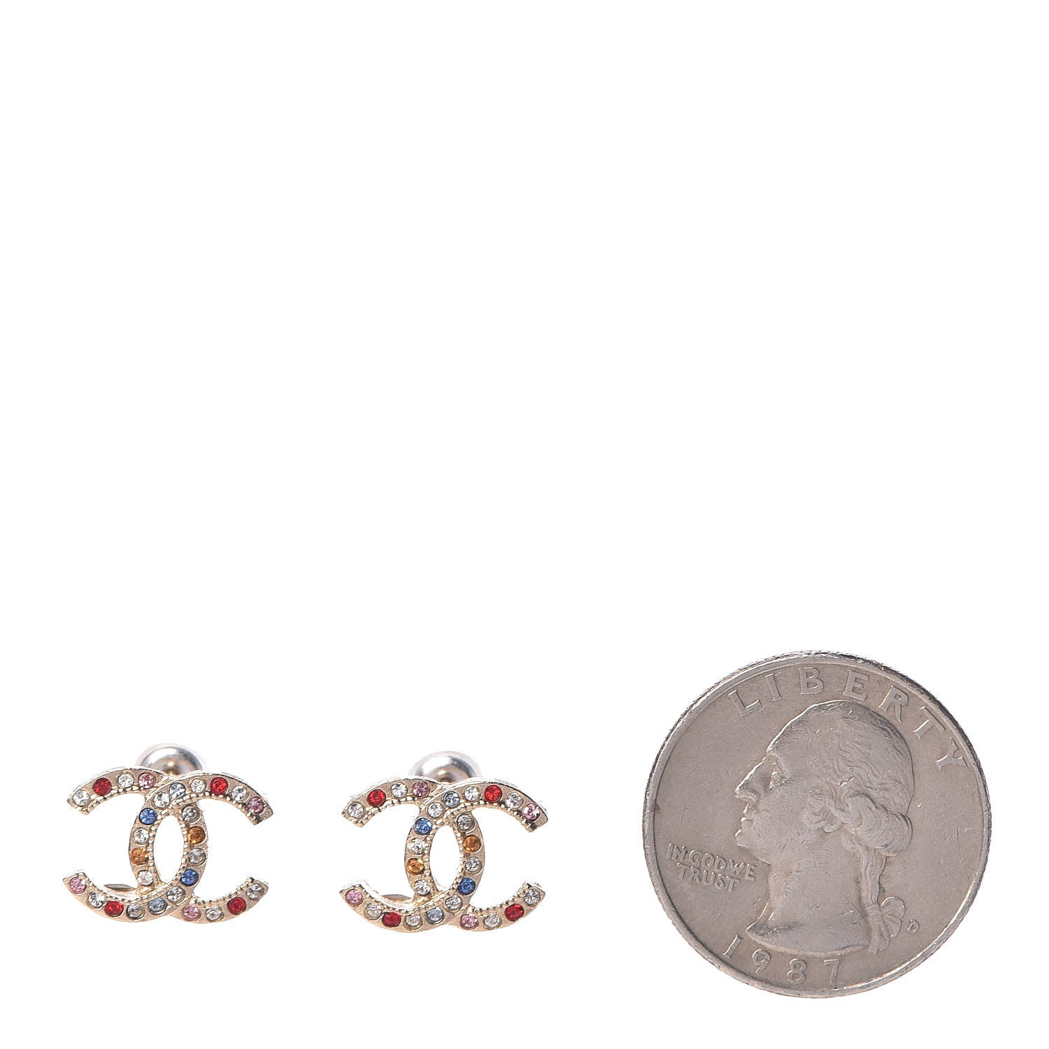 Chanel Crystal CC Earrings Gold Multicolor 2 of 5