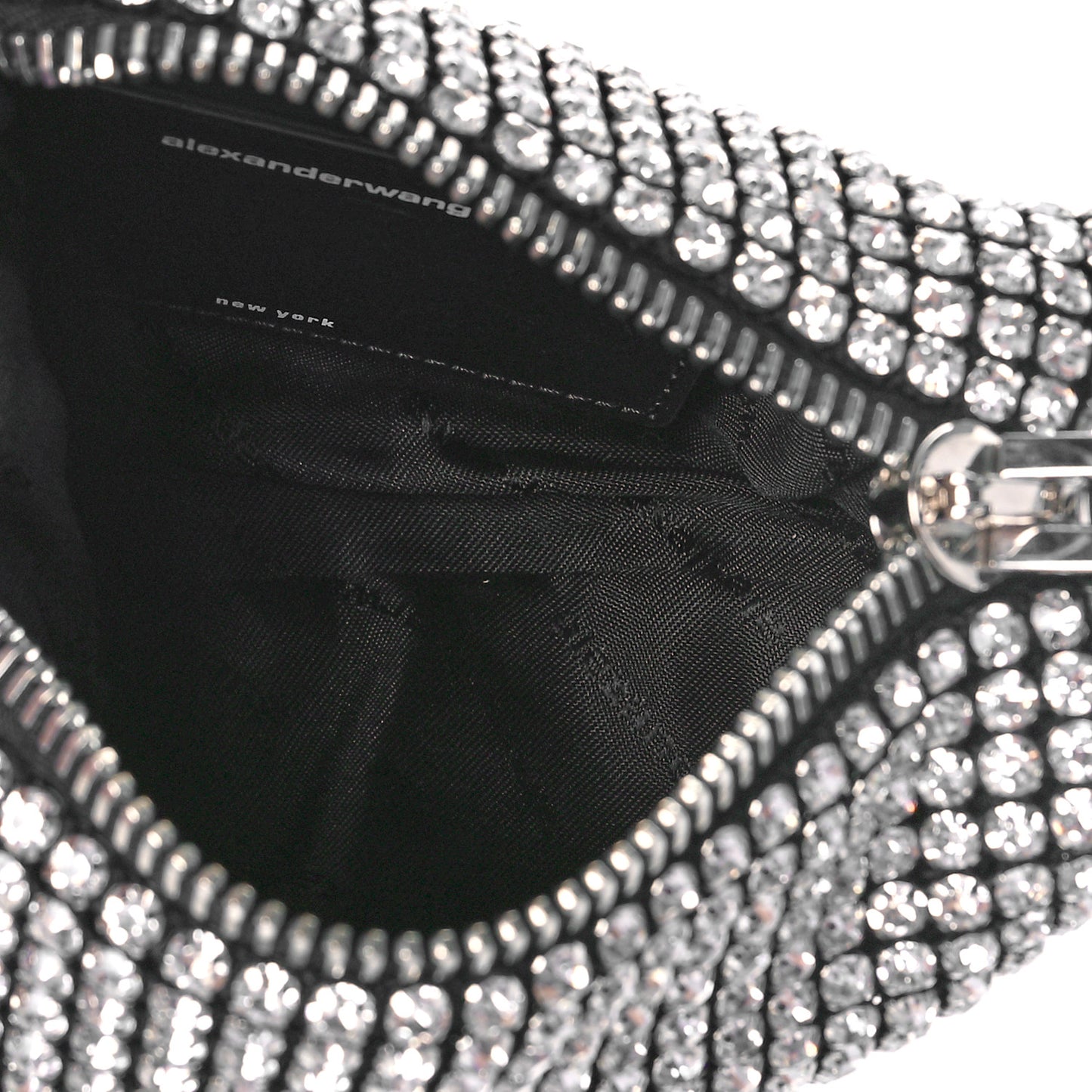 Mesh Crystal Rhinestone Mini Heiress Pouch Black Silver