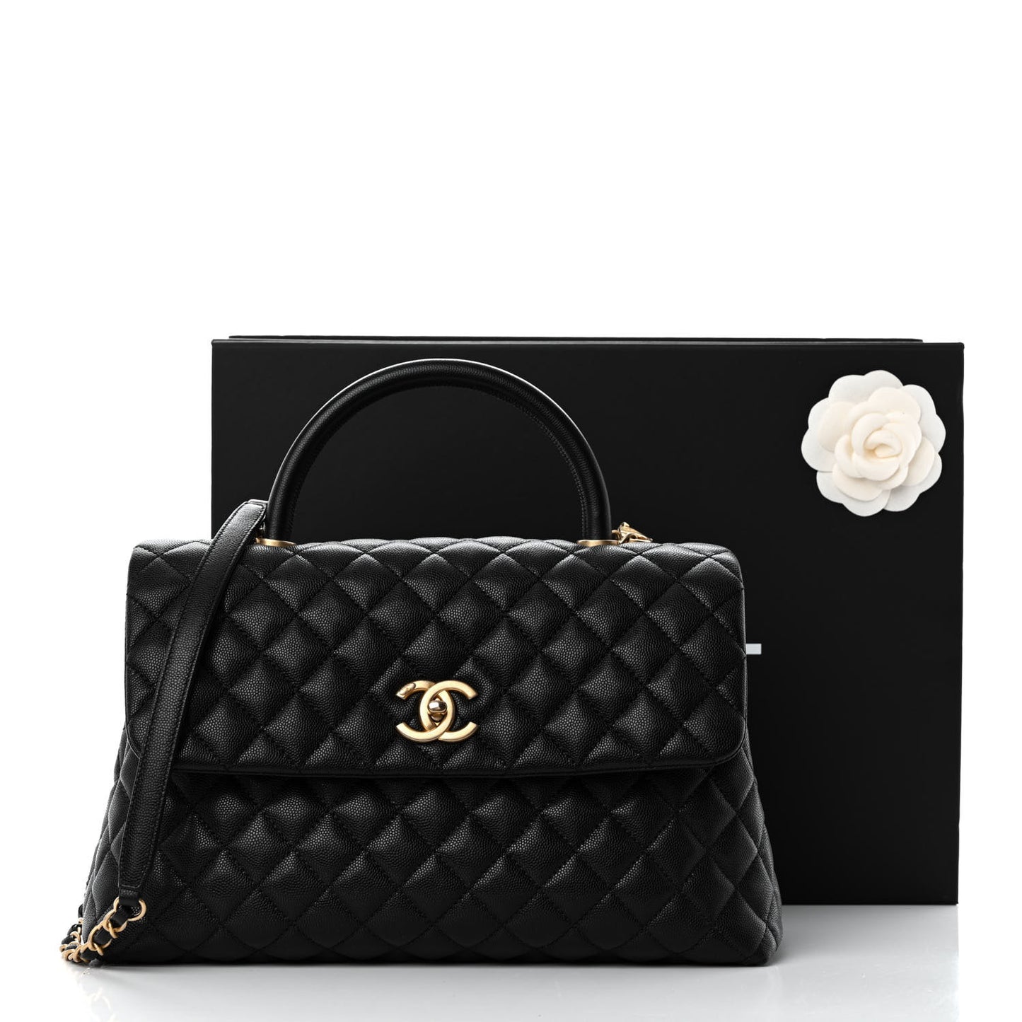 Caviar Quilted Medium Coco Handle Flap Black