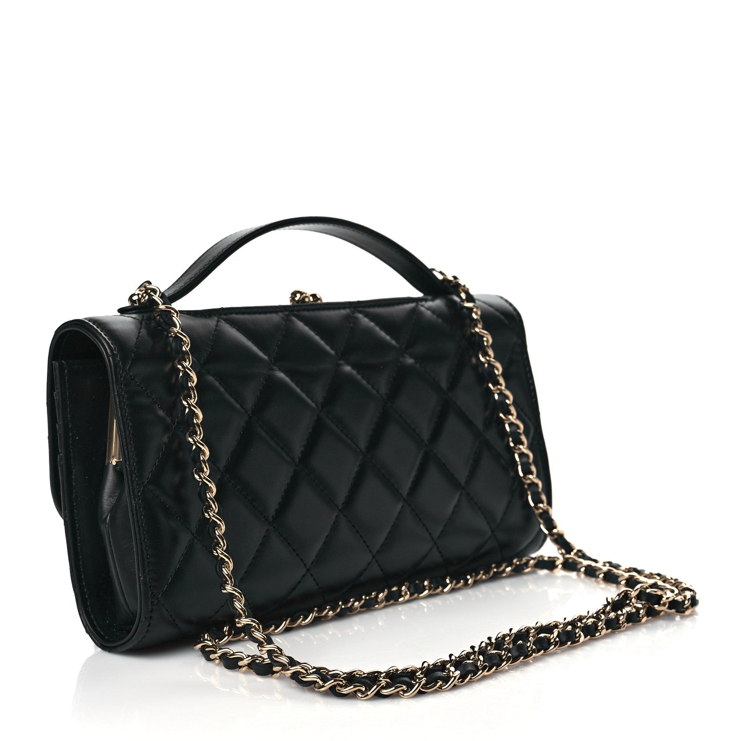 Chanel Shiny Calfskin Quilted Flap Phone Holder With Chain Black 3 of 11