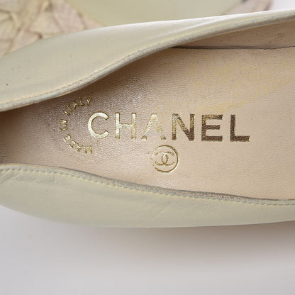 Chanel Lambskin Cap Toe Espadrille Wedge Pumps 40 Beige Black 9 of 20
