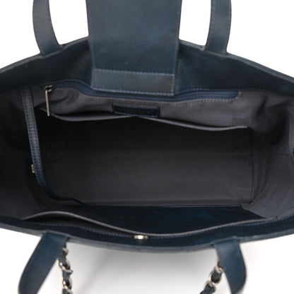 Chanel Deerskin Stitched Medium CC Shopping Tote Navy 5 of 24