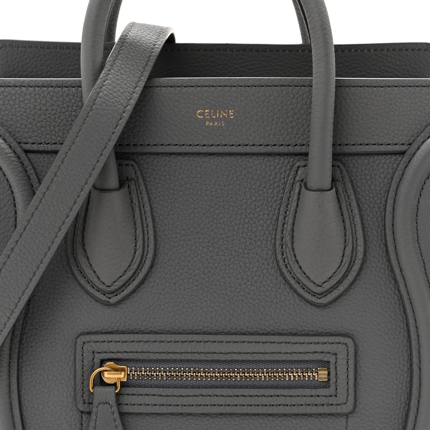 Celine Drummed Calfskin Nano Luggage Kohl 9 of 13
