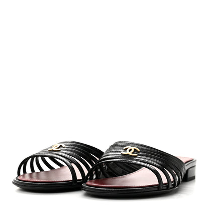 Chanel Goatskin Caged CC Slide Sandals 35.5 Black 4 of 9