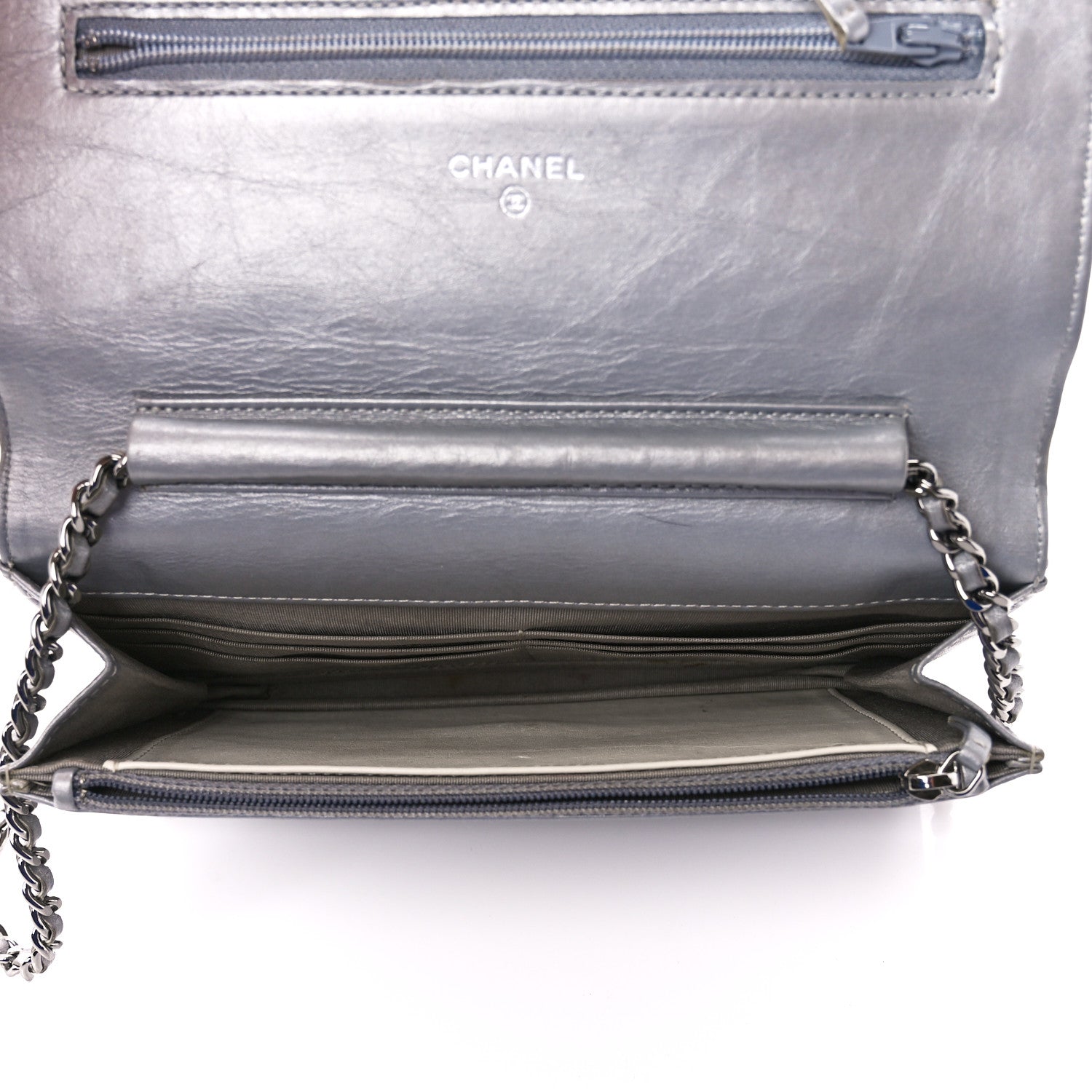 Chanel Metallic Aged Calfskin Quilted Wallet on Chain WOC Silver 5 of 11