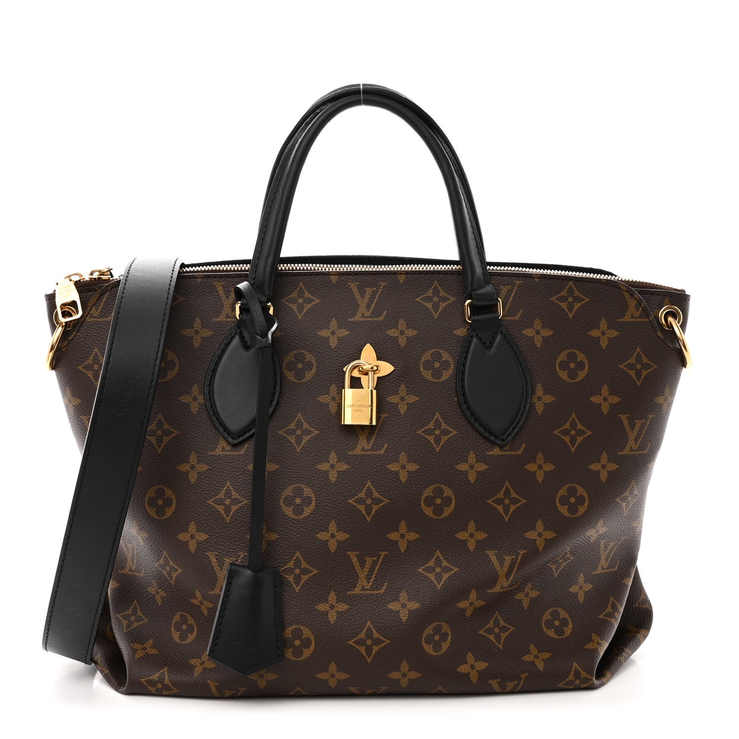 Louis Vuitton Monogram Flower Zipped Tote MM Black 1 of 10