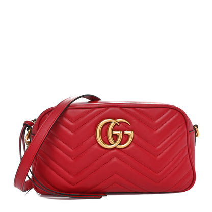 Gucci Calfskin Matelasse Small GG Marmont Chain Shoulder Bag Hibiscus Red 1 of 10