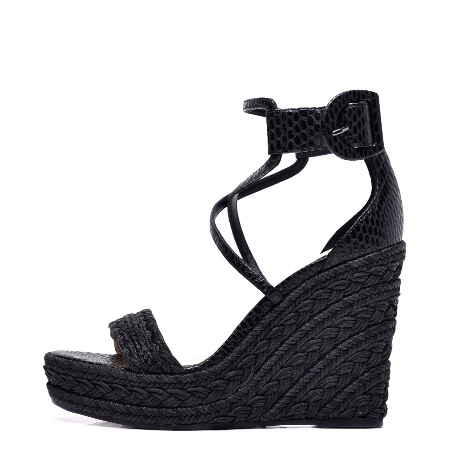 Christian Louboutin Cotton Braided Calfskin Bodrum 110 Wedge Sandals 36 Black 1 of 9